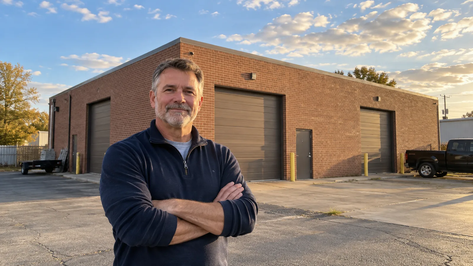 Business owner standing outside the building his company owns in Indianapolis